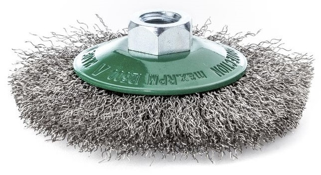 LESSMANN Tallerkenbørste rustfrit stal/bølget Ø100 x M14 mm (422367) LESSMANN