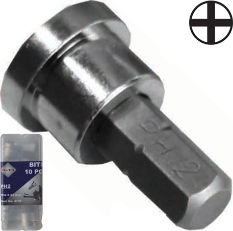 BATO 1/4" Bits Ph2 m/dybdestop. 10 stk. pk. Bato
